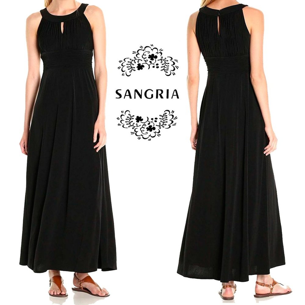 SANGRIA ~ Keyhole Halter Maxi Dress ~ Black 16